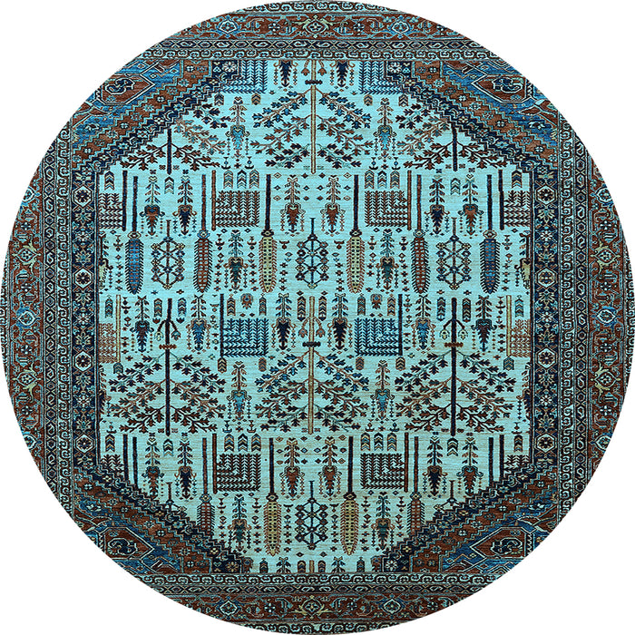 Round Machine Washable Oriental Light Blue Industrial Rug, wshurb1473lblu