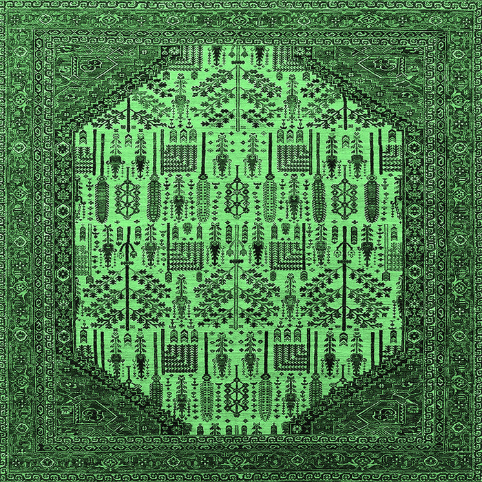 Square Machine Washable Oriental Emerald Green Industrial Area Rugs, wshurb1473emgrn