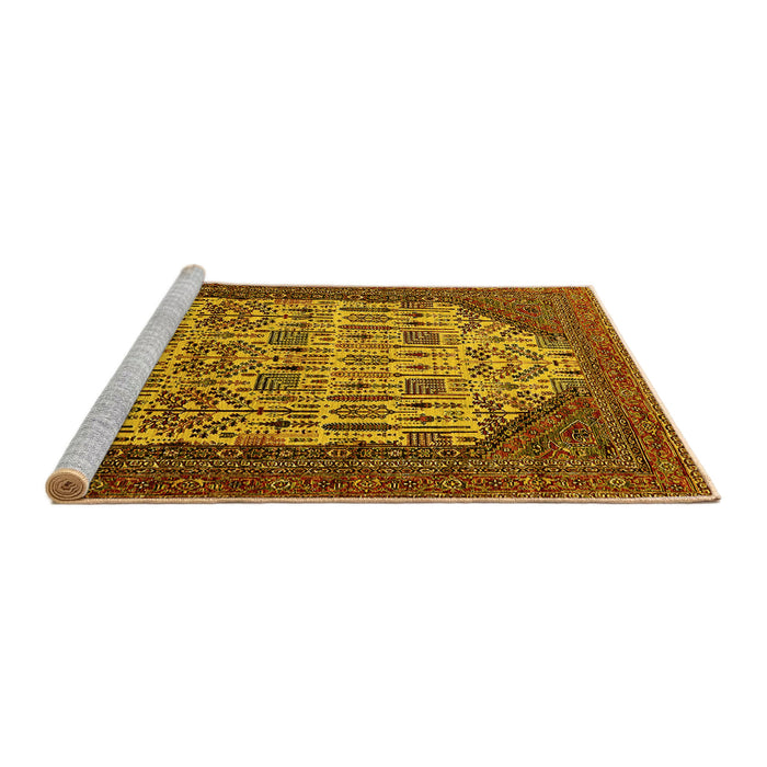 Sideview of Machine Washable Oriental Yellow Industrial Rug, wshurb1473yw