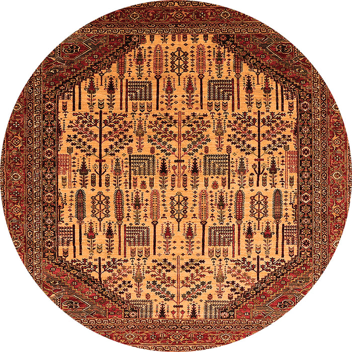 Round Machine Washable Oriental Orange Industrial Area Rugs, wshurb1473org