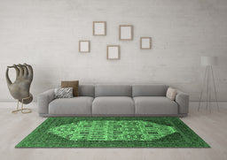 Machine Washable Oriental Emerald Green Industrial Area Rugs in a Living Room,, wshurb1473emgrn