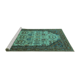Sideview of Machine Washable Oriental Turquoise Industrial Area Rugs, wshurb1473turq