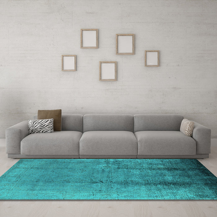 Machine Washable Oriental Turquoise Industrial Area Rugs in a Living Room,, wshurb1474turq