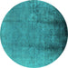 Round Machine Washable Oriental Turquoise Industrial Area Rugs, wshurb1474turq