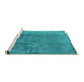 Sideview of Machine Washable Oriental Turquoise Industrial Area Rugs, wshurb1474turq