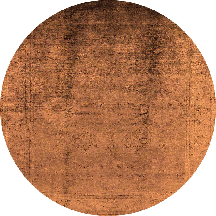 Round Machine Washable Oriental Orange Industrial Area Rugs, wshurb1474org