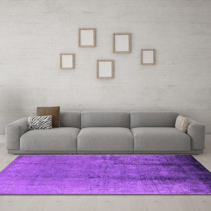Machine Washable Oriental Purple Industrial Area Rugs in a Living Room, wshurb1474pur