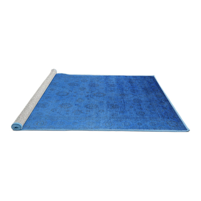 Sideview of Machine Washable Industrial Modern Neon Blue Rug, wshurb1475