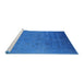 Sideview of Machine Washable Industrial Modern Neon Blue Rug, wshurb1475