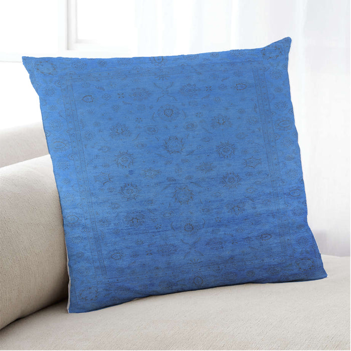 Lifestyle Image of Mid-Century Modern Urban Square Neon Blue Throw Pillow, 18 inch by 18 inch, pwurb1475