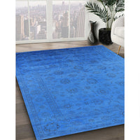 Mid-Century Modern Neon Blue Persian Rug, urb1475