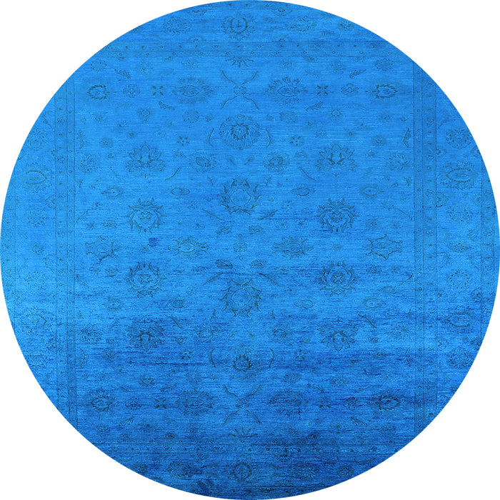 Round Machine Washable Persian Light Blue Bohemian Rug, wshurb1475lblu