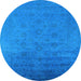 Round Machine Washable Persian Light Blue Bohemian Rug, wshurb1475lblu