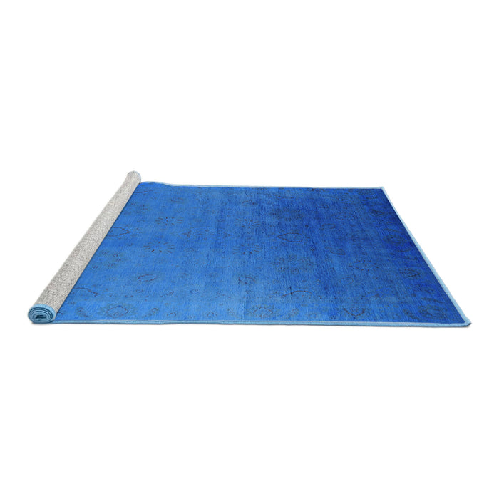 Sideview of Machine Washable Industrial Modern Neon Blue Rug, wshurb1476