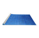 Sideview of Machine Washable Industrial Modern Neon Blue Rug, wshurb1476