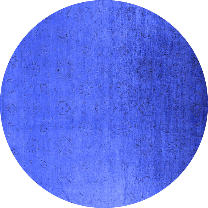 Round Machine Washable Persian Blue Bohemian Rug, wshurb1476blu