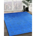 Mid-Century Modern Neon Blue Persian Rug in Family Room, urb1476