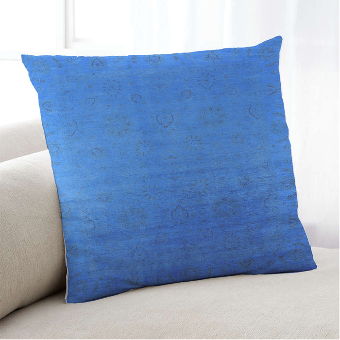 Lifestyle Image of Mid-Century Modern Urban Square Neon Blue Throw Pillow, 18 inch by 18 inch, pwurb1476