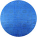 Round Machine Washable Industrial Modern Neon Blue Rug, wshurb1476