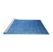 Sideview of Machine Washable Industrial Modern Blue Rug, wshurb1477