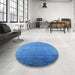 Round Mid-Century Modern Blue Persian Rug in a Office, urb1477