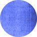 Round Machine Washable Persian Blue Bohemian Rug, wshurb1477blu