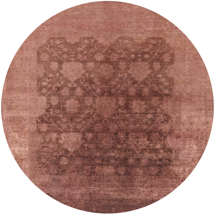Round Mid-Century Modern Chestnut Red Oriental Rug, urb1478