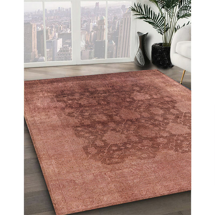 Mid-Century Modern Chestnut Red Oriental Rug in Family Room, urb1478