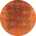 Round Machine Washable Oriental Orange Traditional Area Rugs, wshurb1478org