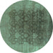 Round Oriental Turquoise Traditional Rug, urb1478turq