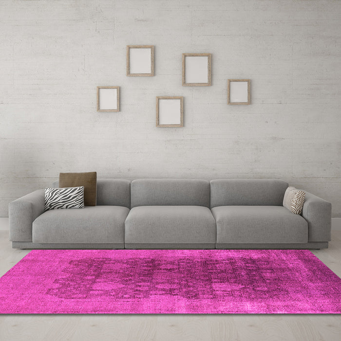 Machine Washable Oriental Pink Traditional Rug in a Living Room, wshurb1478pnk