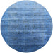 Round Machine Washable Industrial Modern Blue Rug, wshurb1479