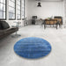 Round Mid-Century Modern Blue Persian Rug in a Office, urb1479