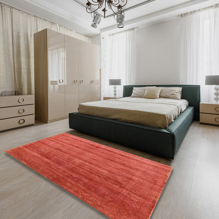 Machine Washable Industrial Modern Fire Red Rug in a Bedroom, wshurb1480