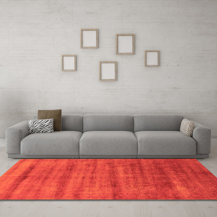 Machine Washable Solid Orange Modern Area Rugs in a Living Room, wshurb1480org