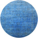 Round Machine Washable Industrial Modern Blue Rug, wshurb1481