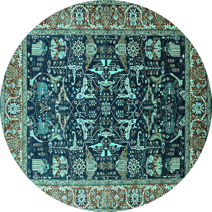 Round Machine Washable Oriental Turquoise Industrial Area Rugs, wshurb1482turq