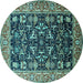 Round Machine Washable Oriental Turquoise Industrial Area Rugs, wshurb1482turq