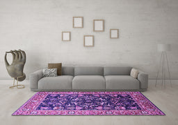 Machine Washable Oriental Purple Industrial Area Rugs in a Living Room, wshurb1482pur