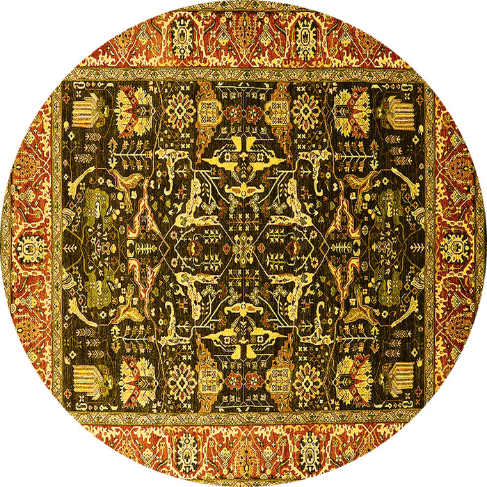 Round Machine Washable Oriental Yellow Industrial Rug, wshurb1482yw