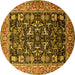 Round Machine Washable Oriental Yellow Industrial Rug, wshurb1482yw