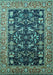 Machine Washable Oriental Turquoise Industrial Area Rugs, wshurb1482turq