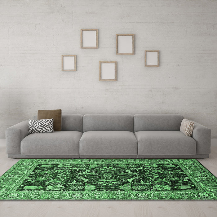 Machine Washable Oriental Emerald Green Industrial Area Rugs in a Living Room,, wshurb1482emgrn