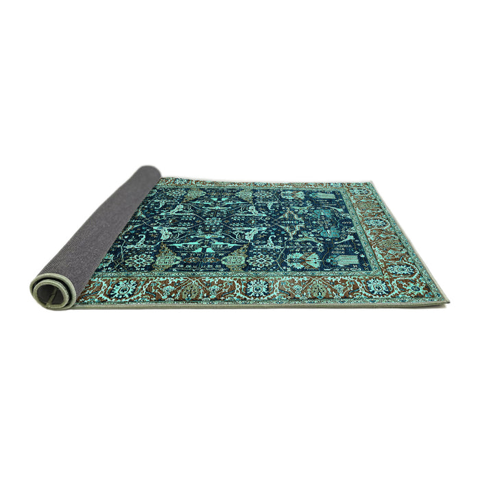 Sideview of Oriental Turquoise Industrial Rug, urb1482turq