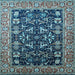 Square Machine Washable Oriental Light Blue Industrial Rug, wshurb1482lblu