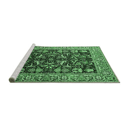 Sideview of Machine Washable Oriental Emerald Green Industrial Area Rugs, wshurb1482emgrn