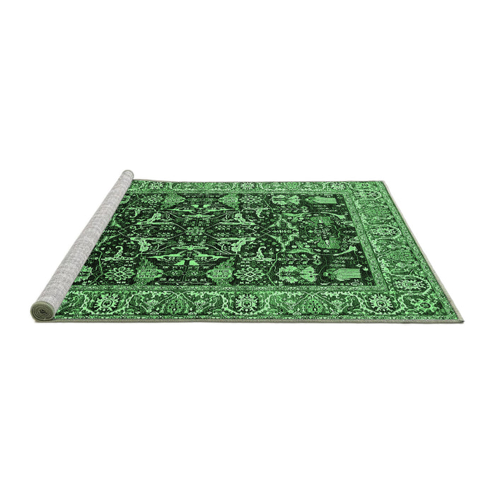 Sideview of Machine Washable Oriental Emerald Green Industrial Area Rugs, wshurb1482emgrn