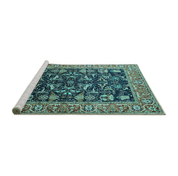 Sideview of Machine Washable Oriental Turquoise Industrial Area Rugs, wshurb1482turq