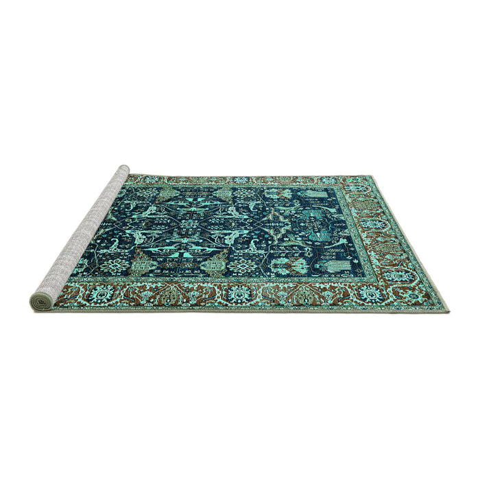 Sideview of Machine Washable Oriental Turquoise Industrial Area Rugs, wshurb1482turq
