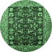 Round Oriental Emerald Green Industrial Rug, urb1482emgrn